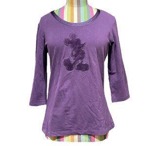 Disneyland Resort Purple Velvet Mickey Mouse Appliqué Top 0934